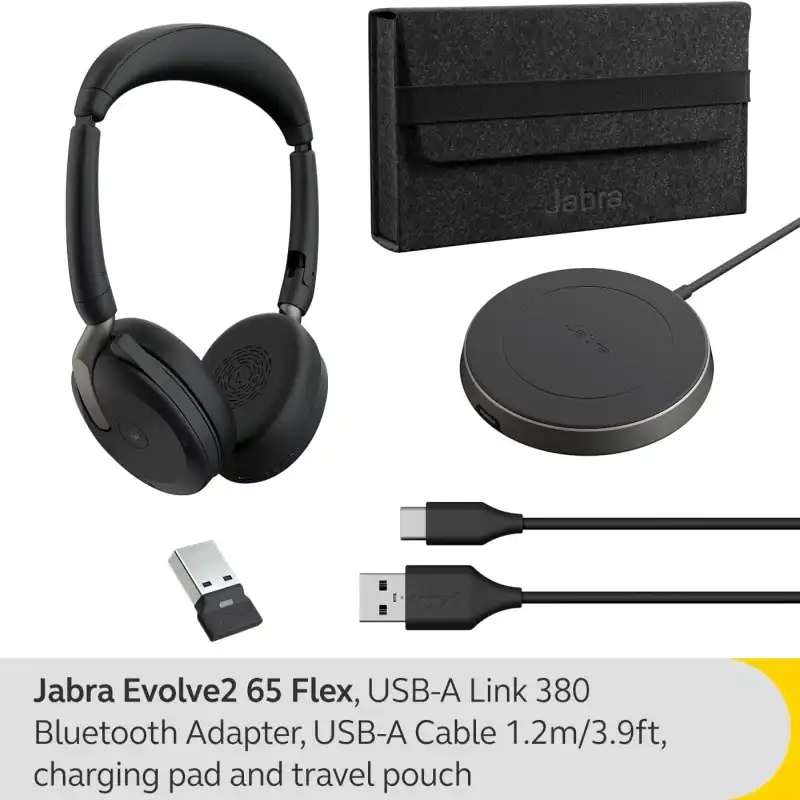 Jabra Evolve2 65 Flex MS Wireless Stereo Headset - USB-A Link 380 BT Adapter