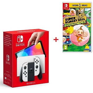 Nintendo Switch OLED White + Super Monkey Ball Banana Mania – Launch Edition Bundle