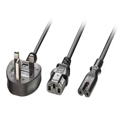 Lindy 2.5m UK 3 Pin Plug to IEC C13 & IEC C7 Splitter Extension Cable