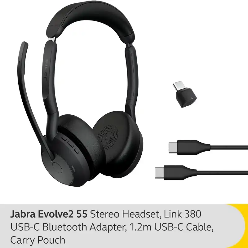Jabra Evolve2 55 Stereo Wireless Headset Link 380c Noise Cancelling USB  Type C