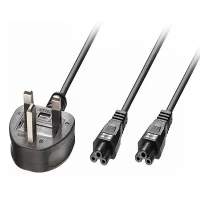 LINDY 30428 2.5m UK 3 Pin Plug To IEC 2 x C5 Splitter Power Extension Cable