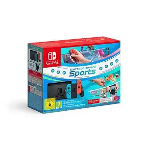 Nintendo Switch Neon Red/Blue Bundle: Sports Pre-Installed + 12-Month Online