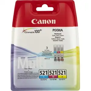 Canon CLI-521 3-Colour Original Ink Cartridge Multipack (Cyan, Magenta, Yellow) for PIXMA Printers